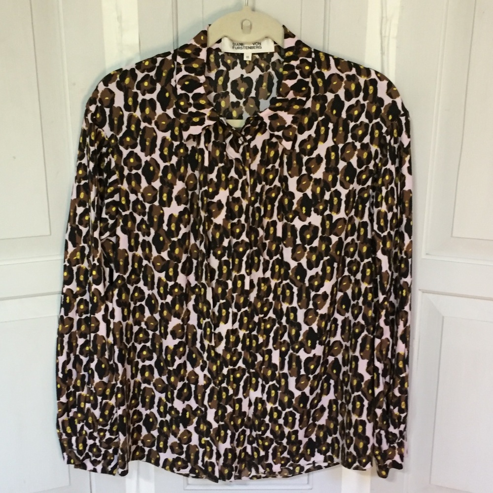 Diane Von Furstenberg Leopard Print Blouse - Brown and Pink